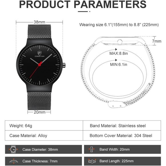 Unisex Ultra Thin Waterproof Analog Quartz Watch with Stainless Steel Mesh Band - Picture 7 of 10